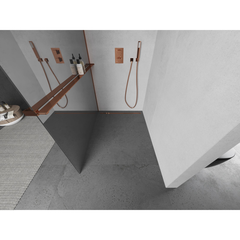 Mexen Kioto+ sprchová stěna s poličkou Walk-in 120 x 200 cm, zrcadlo, růžové zlato - 800-120-121-60-50