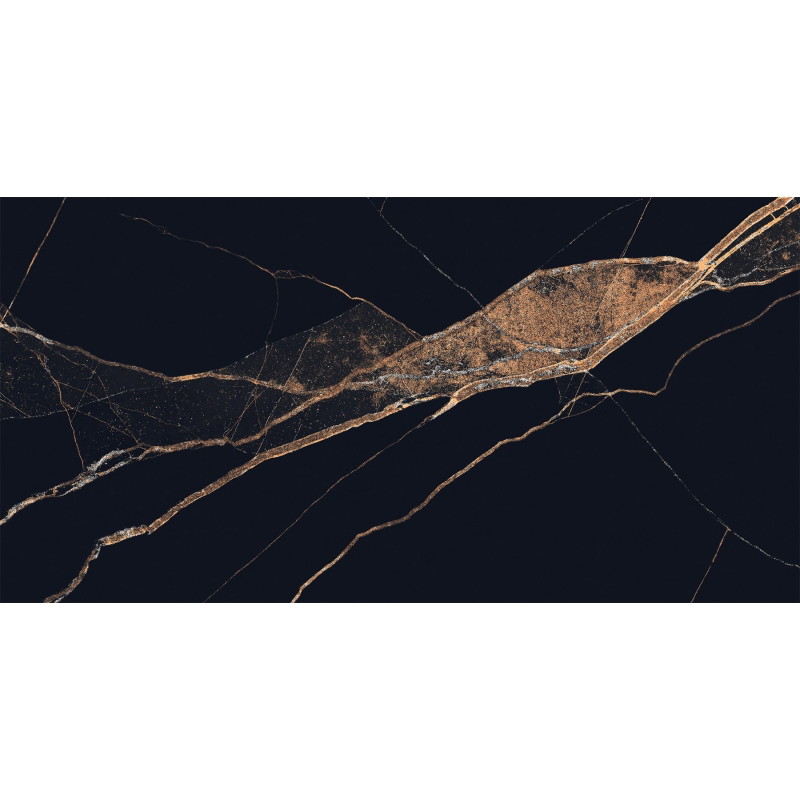 Mexen Fossil Černý leštěný rektifikovaný gres G1, dlaždice podlahově-stěnová 120 x 60 cm, vysoký lesk