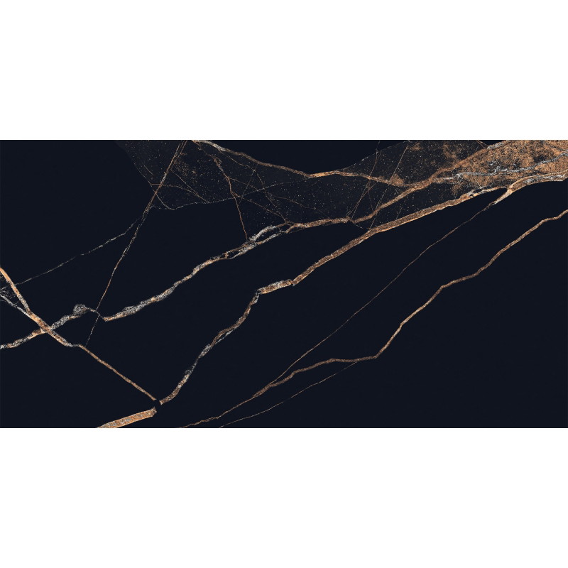 Mexen Fossil Černý leštěný rektifikovaný gres G1, dlaždice podlahově-stěnová 120 x 60 cm, vysoký lesk