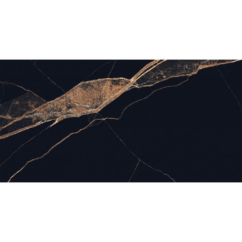 Mexen Fossil Black glazovaná rektifikovaná dlažba G1, podlahová a nástěnná dlaždice 120 x 60 cm, vysoký lesk - TL213-120-060-00