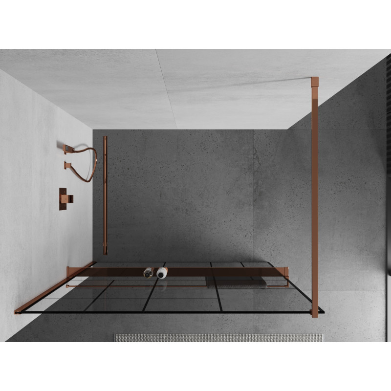 Mexen Kioto+ sprchová stěna s poličkou Walk-in 100 x 200 cm, černý vzor, růžové zlato - 800-100-121-60-78