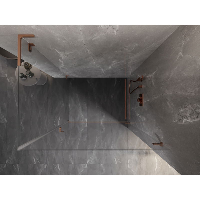 Mexen Lunar-B L sprchový kout otočný pravý 75 x 70 cm, průhledný, kartáčovaná měď - 832L-075-070-65-00-P