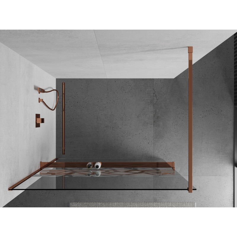 Mexen Kioto+ sprchová zástěna s poličkou Walk-in 120 x 200 cm, bílý vzor, růžové zlato - 800-120-121-60-85