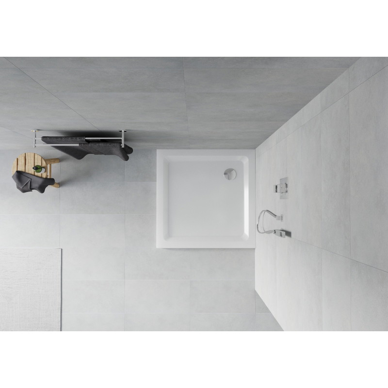 Mexen Flat čtvercový sprchový kout slim 70 x 70 cm, bílý, sifon chrom - 40107070