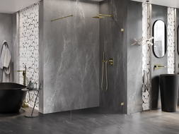 Mexen Lunar sprchová stěna Walk-in pravá 150 x 200 cm, transparentní 8 mm, zlatá - 830-150-000-50-00-P