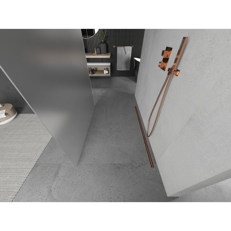 Mexen Kioto volně stojící sprchová zástěna 100 x 200 cm, matné sklo 8 mm, růžové zlato - 800-100-002-60-30