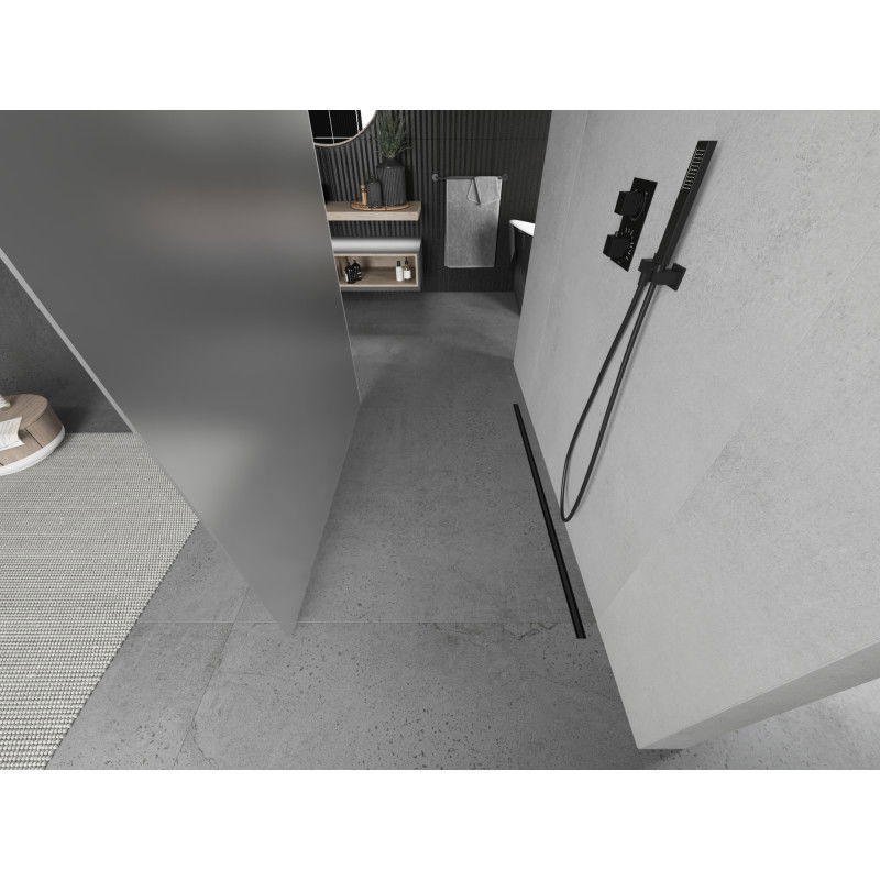 Mexen Kioto volně stojící sprchová stěna 100 x 200 cm, matné 8 mm, černá - 800-100-002-70-30