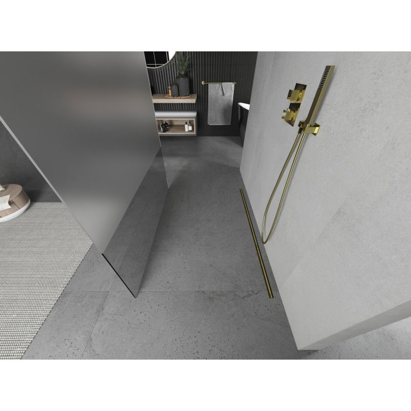 Mexen Kioto sprchová stěna volně stojící 100 x 200 cm, transparentní/matné 8 mm, zlatá - 800-100-002-50-35