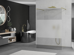 Mexen Kioto volně stojící sprchová stěna 110 x 200 cm, transparentní/matná 8 mm, zlatá - 800-110-002-50-35