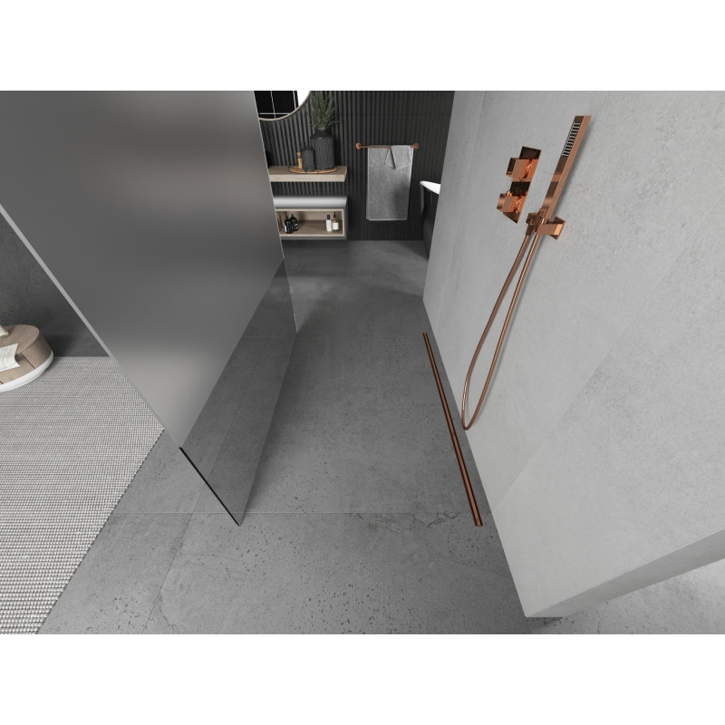 Mexen Kioto volně stojící sprchová stěna 100 x 200 cm, čirá/matná 8 mm, růžové zlato - 800-100-002-60-35