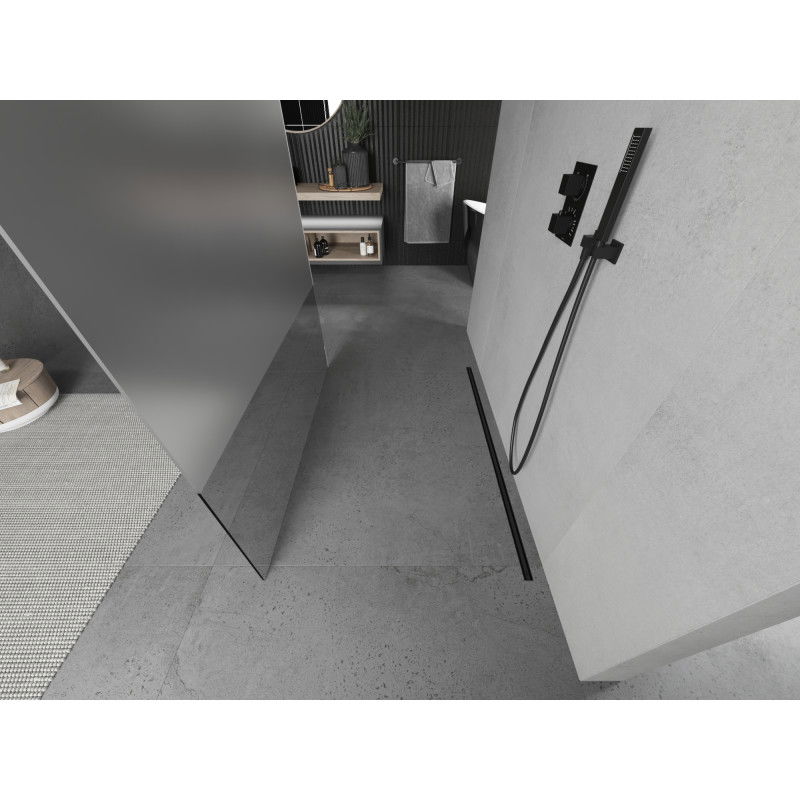 Mexen Kioto volně stojící sprchová stěna 110 x 200 cm, transparentní/matná 8 mm, černá - 800-110-002-70-35