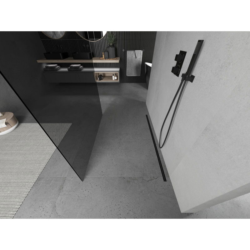 Mexen Kioto volně stojící sprchová stěna 120 x 200 cm, grafit 8 mm, černá - 800-120-002-70-40