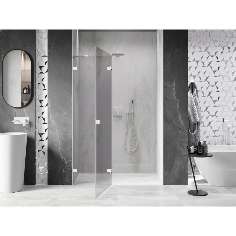 Mexen Lunar sprchové dveře výklopné levé 140 cm, transparentní, bílé - 834-140-000-20-00-L