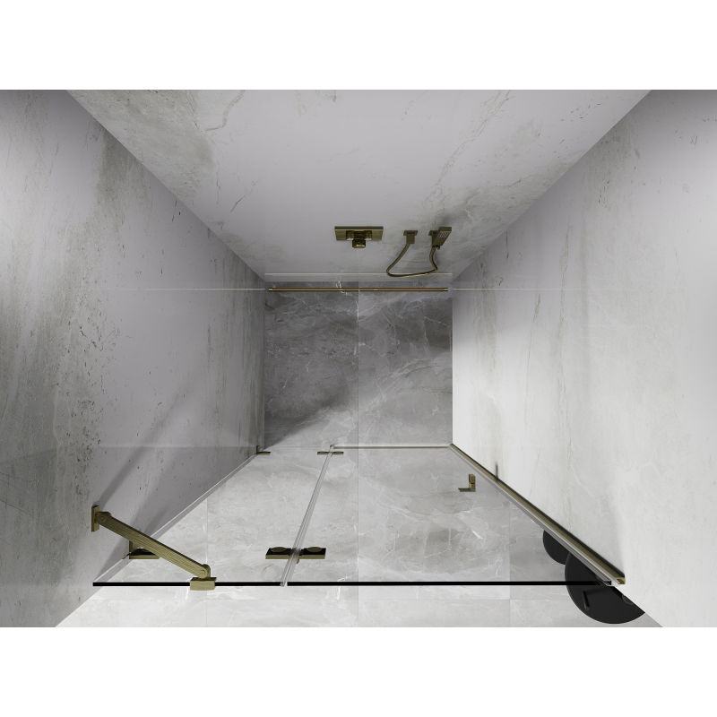 Mexen Lunar sprchové dveře otevírací levé 90 cm, transparentní, zlaté kartáčované - 834-090-000-55-00-L