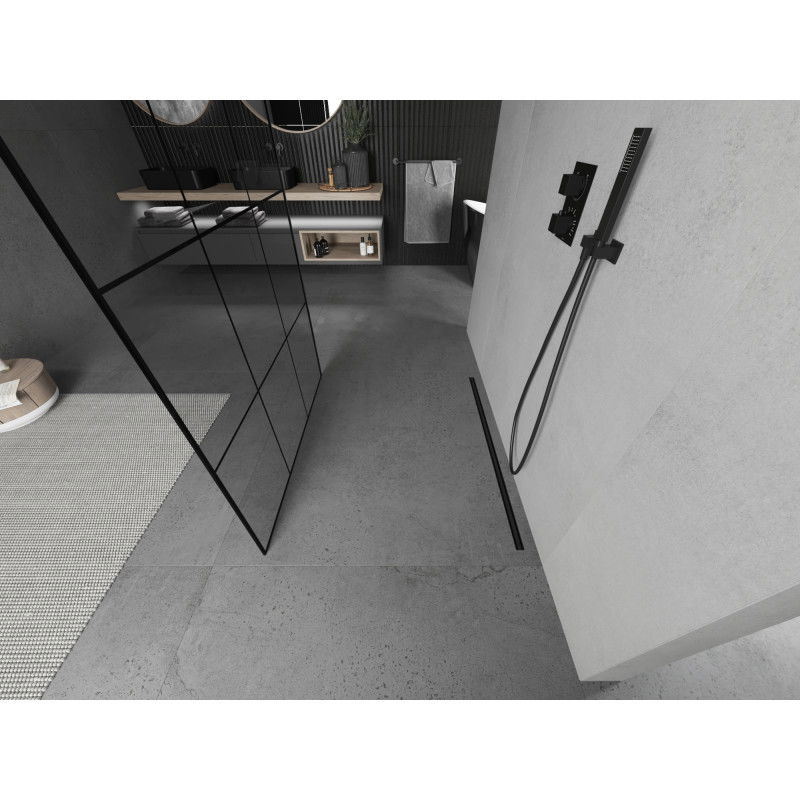 Mexen Kioto volně stojící sprchová stěna 100 x 200 cm, černá mřížka 8 mm, černá - 800-100-002-70-77