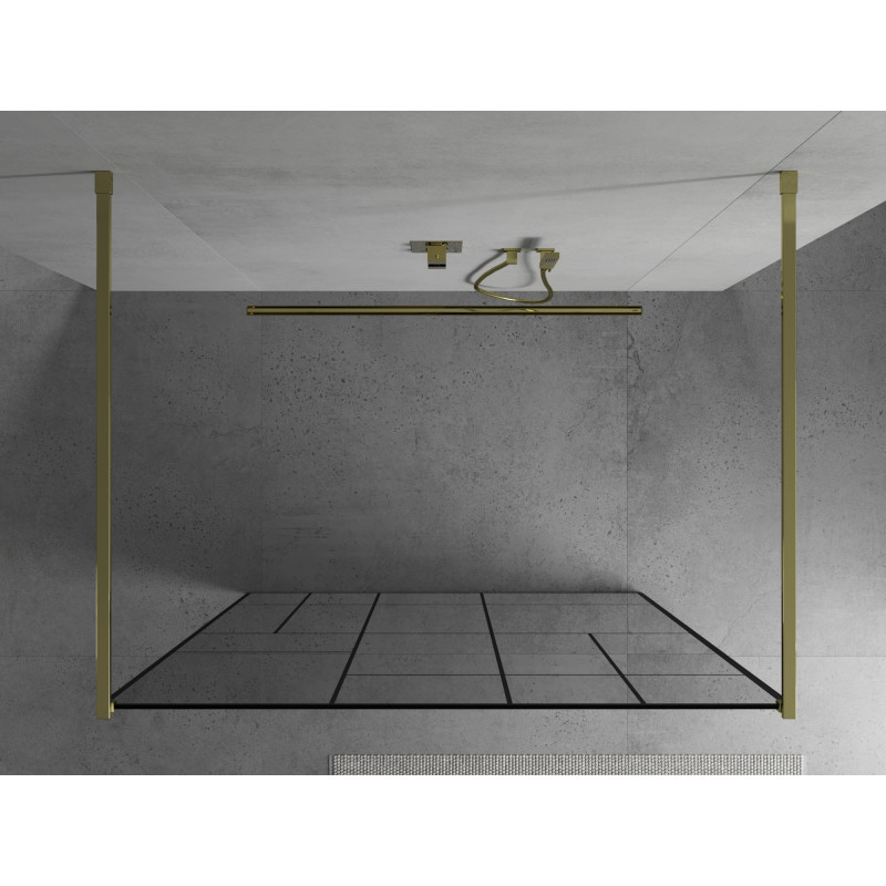 Mexen Kioto volně stojící sprchová stěna 100 x 200 cm, černý vzor 8 mm, zlatá - 800-100-002-50-78