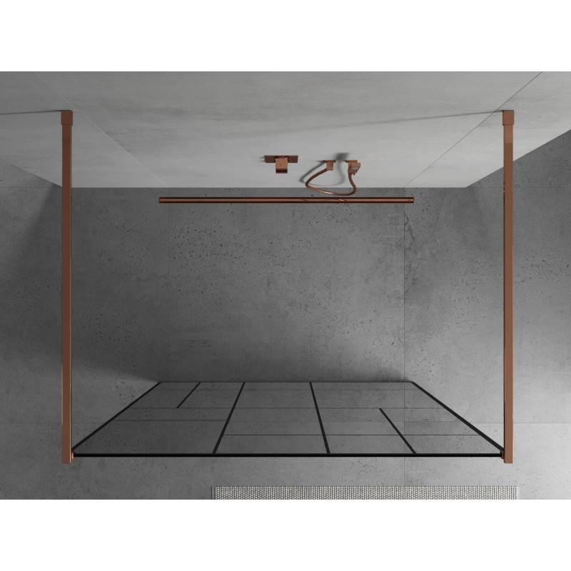 Mexen Kioto volně stojící sprchová stěna 110 x 200 cm, černý vzor 8 mm, růžové zlato - 800-110-002-60-78