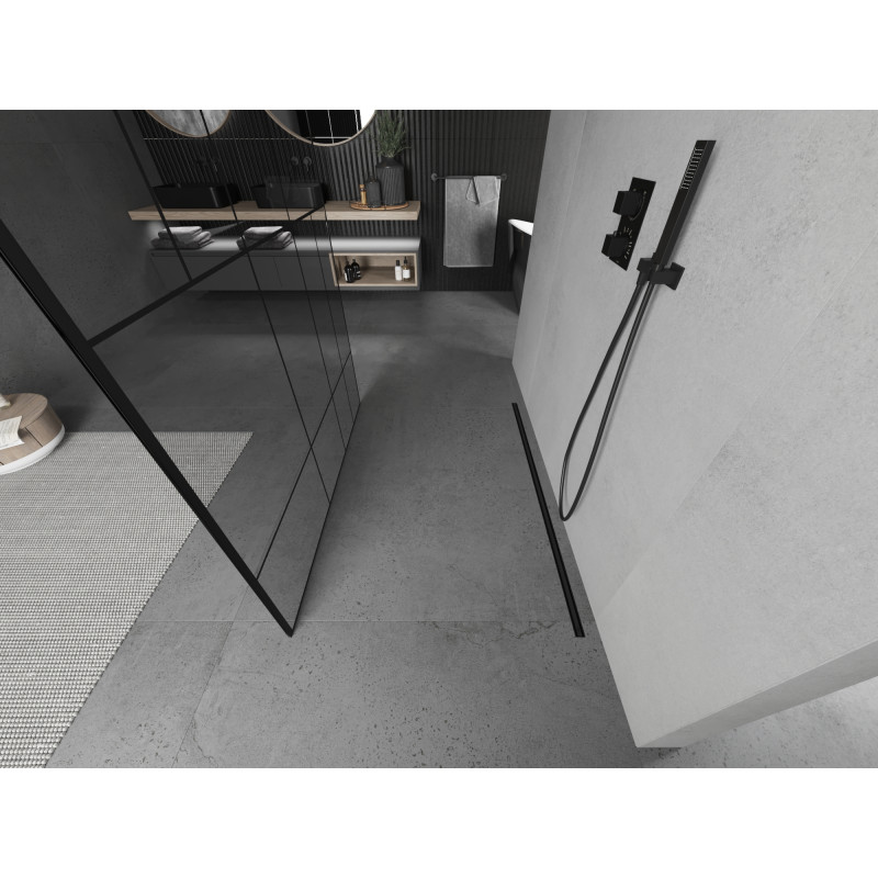 Mexen Kioto volně stojící sprchová stěna 130 x 200 cm, černý vzor 8 mm, černá - 800-130-002-70-78