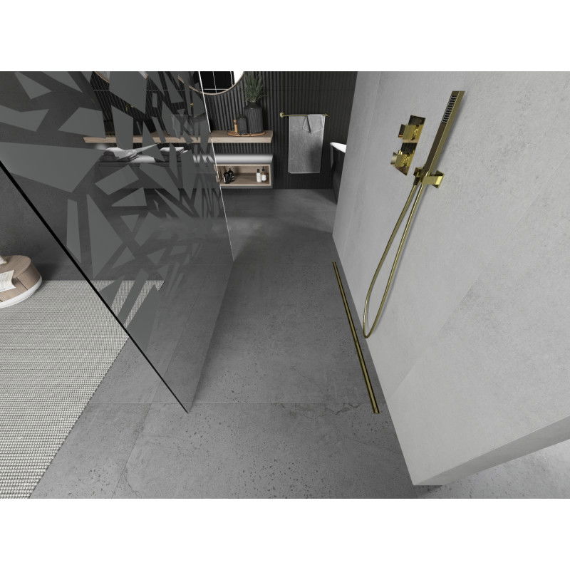 Mexen Kioto sprchová stěna volně stojící 120 x 200 cm, bílý vzor 8 mm, zlatá - 800-120-002-50-85