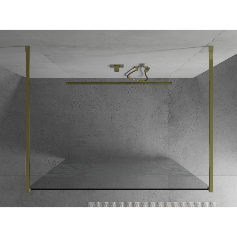 Mexen Kioto volně stojící sprchová příčka 130 x 200 cm, bílý vzor 8 mm, zlatá - 800-130-002-50-85