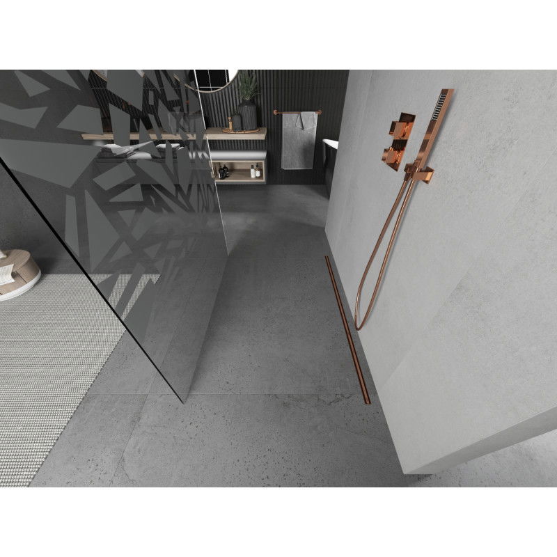 Mexen Kioto volně stojící sprchová stěna 100 x 200 cm, bílý vzor 8 mm, růžové zlato - 800-100-002-60-85