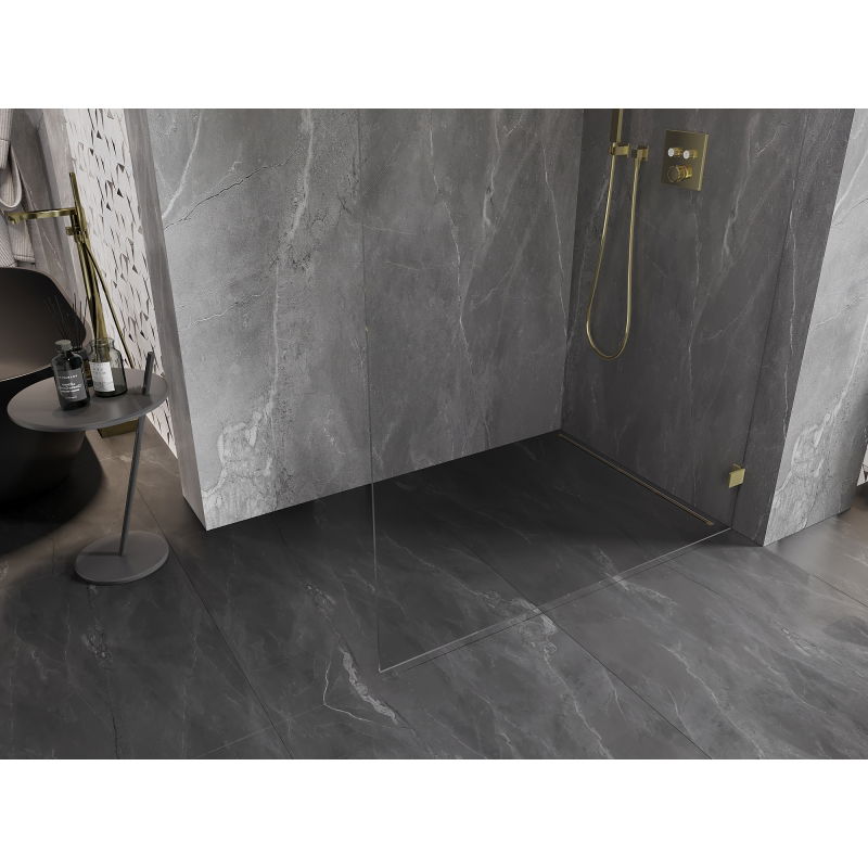 Mexen Lunar L sprchová stěna Walk-in pravá 70 x 200 cm, transparentní 8 mm, zlatá kartáčovaná - 830L-070-000-55-00-P