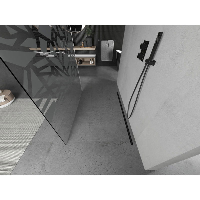 Mexen Kioto volně stojící sprchová stěna 130 x 200 cm, bílý vzor 8 mm, černá - 800-130-002-70-85