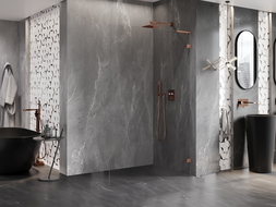 Mexen Lunar L sprchová stěna Walk-in pravá 90 x 200 cm, průhledná 8 mm, růžové zlato - 830L-090-000-60-00-P