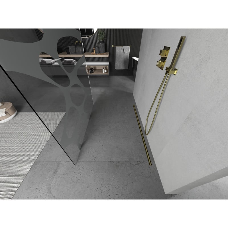 Mexen Kioto volně stojící sprchová stěna 110 x 200 cm, bílá vlna 8 mm, zlatá - 800-110-002-50-97