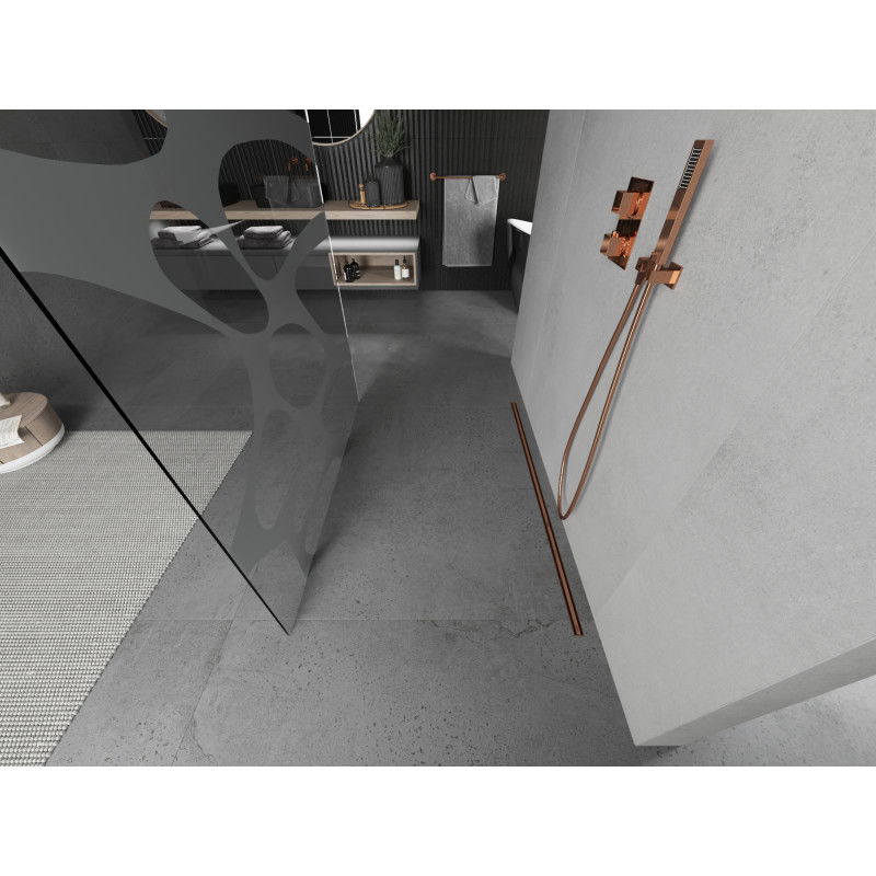 Mexen Kioto volně stojící sprchová zástěna 140 x 200 cm, bílá vlna 8 mm, růžové zlato - 800-140-002-60-97