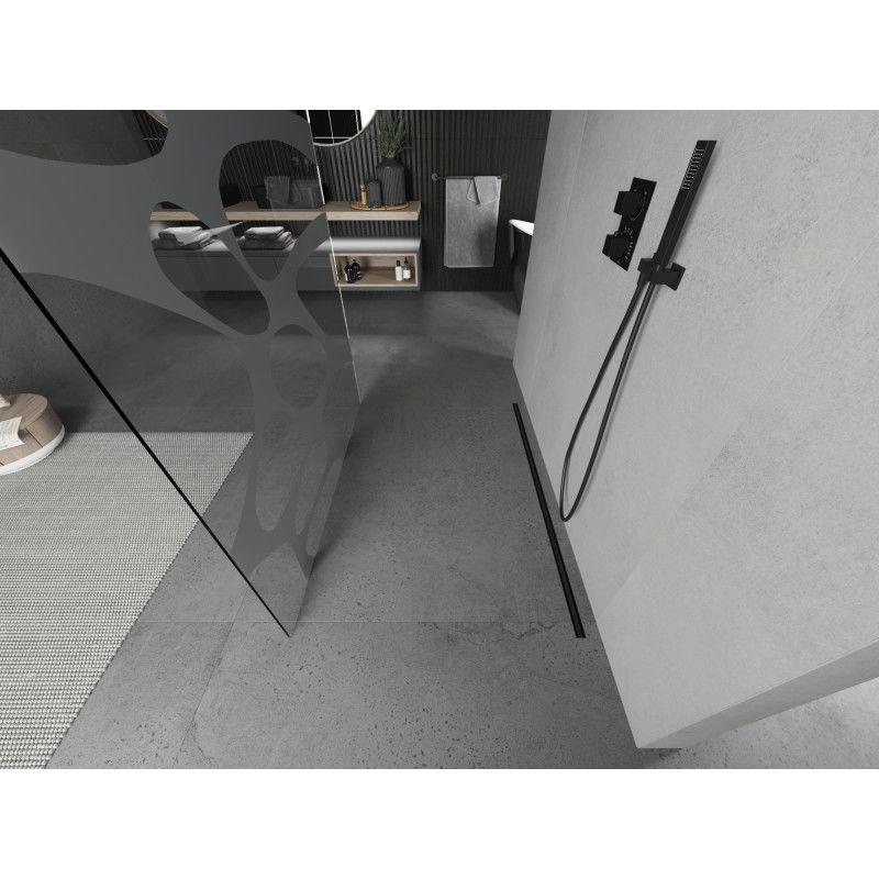 Mexen Kioto volně stojící sprchová stěna 100 x 200 cm, bílá vlna 8 mm, černá - 800-100-002-70-97