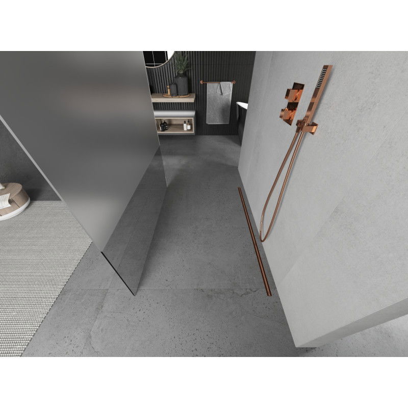 Mexen Kioto volně stojící sprchová stěna 140 x 200 cm, transparentní/matné 8 mm, růžové zlato - 800-140-002-60-35