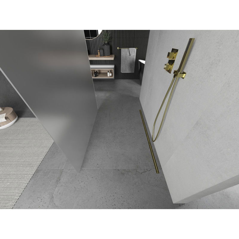 Mexen Kioto samostatně stojící sprchová stěna 120 x 200 cm, matné sklo 8 mm, zlatá - 800-120-002-50-30