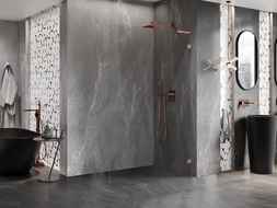 Mexen Lunar L sprchová stěna Walk-in pravá 110 x 200 cm, průhledná 8 mm, kartáčovaná měď - 830L-110-000-65-00-P