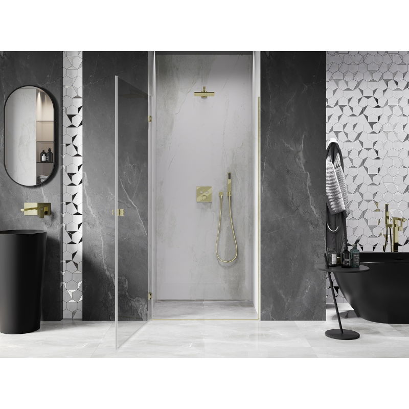 Mexen Lunar-B sprchové dveře otočné levé 75 cm, transparentní, zlaté kartáčované - 832-075-000-55-00-L