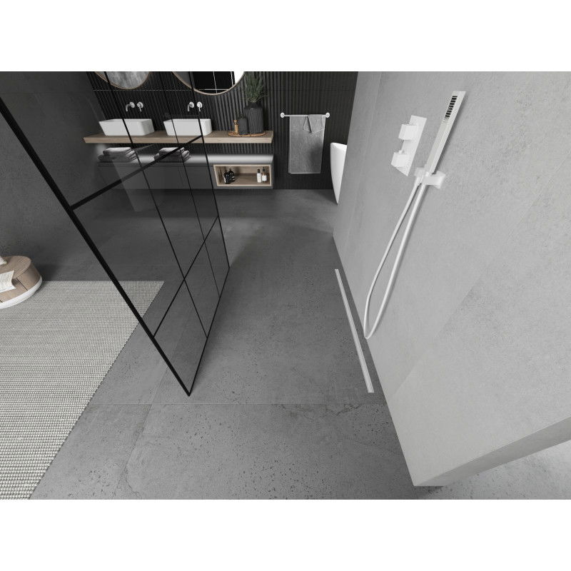 Mexen Kioto volně stojící sprchová stěna 100 x 200 cm, černá mřížka 8 mm, bílá - 800-100-002-20-77