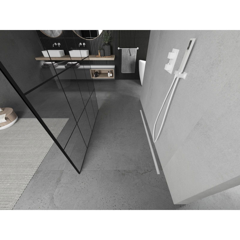 Mexen Kioto volně stojící sprchová stěna 140 x 200 cm, černá mřížka 8 mm, bílá - 800-140-002-20-77