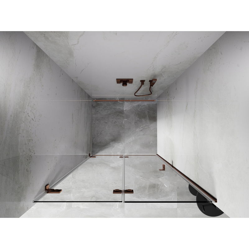 Mexen Lunar-F sklopné sprchové dveře levé 60 cm, transparentní, růžové zlato - 836-060-000-60-00-L