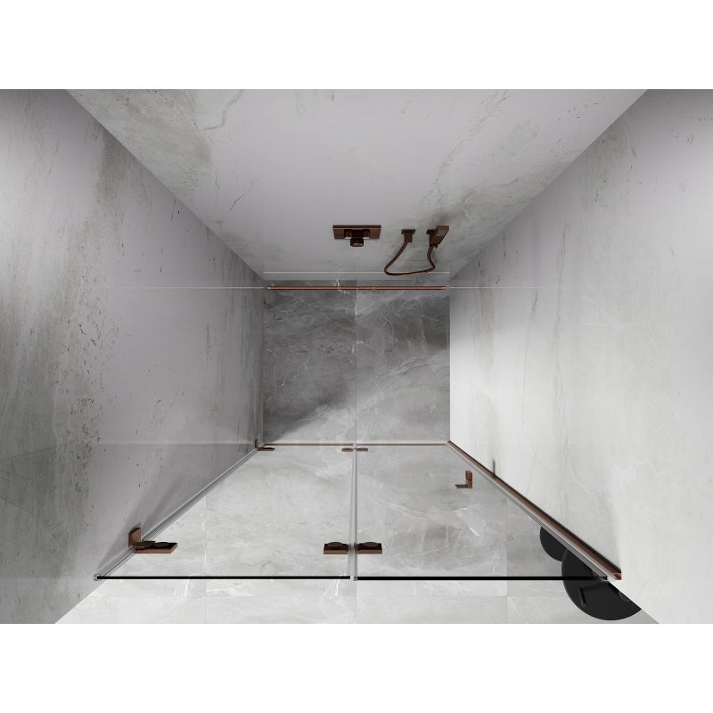 Mexen Lunar-F skládací sprchové dveře levé 85 cm, transparentní, kartáčovaná měď - 836-085-000-65-00-L