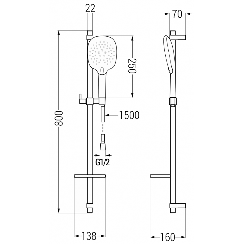 Mexen DQ22 nastavitelný sprchový set, černý - 785224581-70