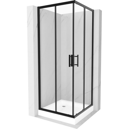 Mexen Rio čtvercový sprchový kout 70 x 70 cm, transparentní, černý + bílá sprchová vanička - 860-070-070-70-00-4510