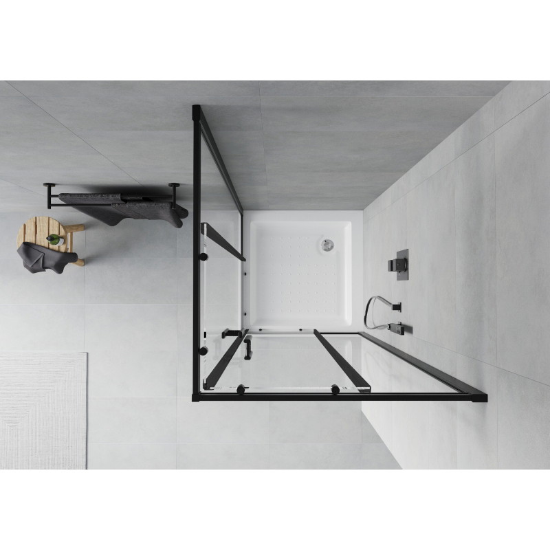 Mexen Rio čtvercový sprchový kout 70 x 70 cm, transparentní, černý + bílá sprchová vanička - 860-070-070-70-00-4510