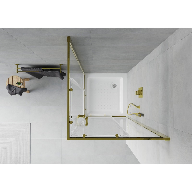 Mexen Rio čtvercová sprchová kabina 70 x 70 cm, průhledná, zlatá + vanička, bílá - 860-070-070-50-00-4510