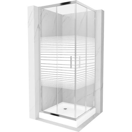 Mexen Rio čtvercový sprchový kout 70 x 70 cm, bílé pruhy, chrom + sprchová vanička, bílá - 860-070-070-01-20-4510