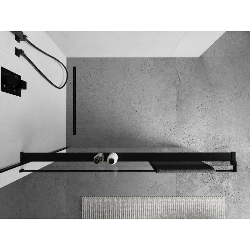 Mexen police ke sprchové stěně s relingem na ručníky, černá - 800-02-70