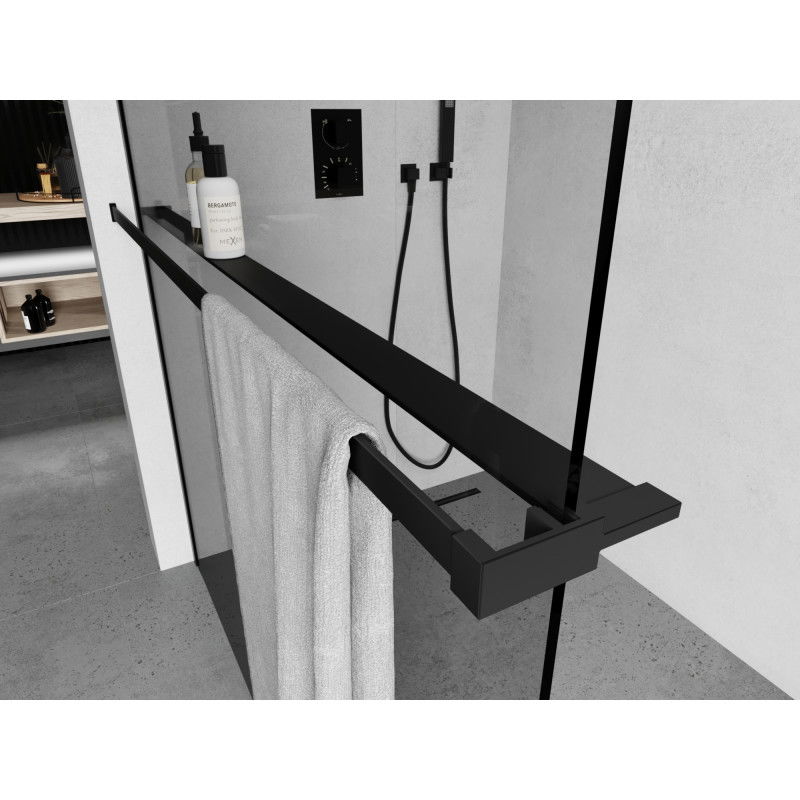 Mexen police ke sprchové stěně s relingem na ručníky, černá - 800-02-70