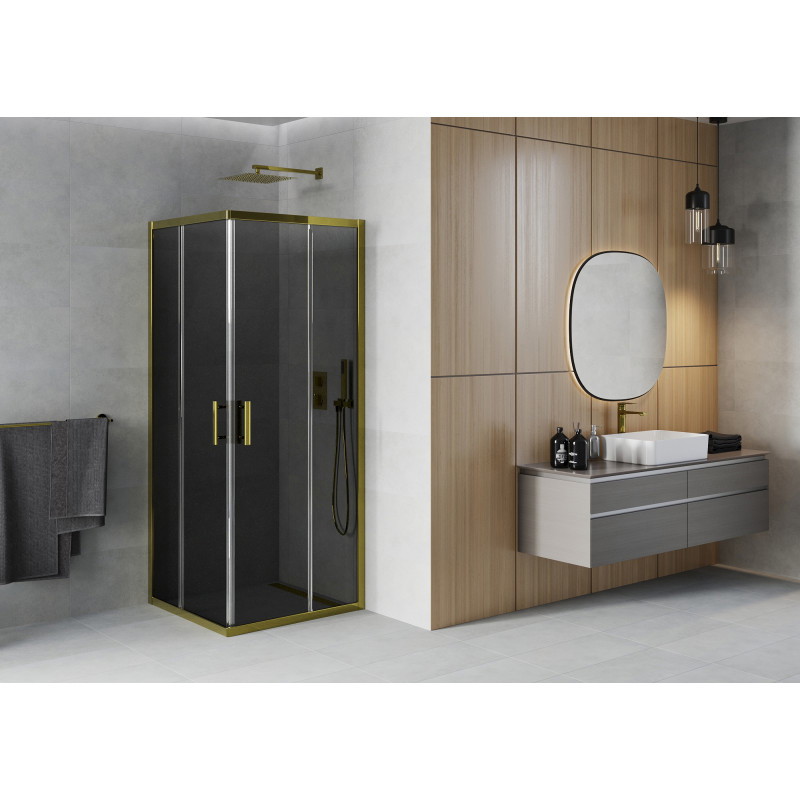 Mexen Rio čtvercový sprchový kout 80 x 80 cm, grafit, zlatý - 860-080-080-50-40