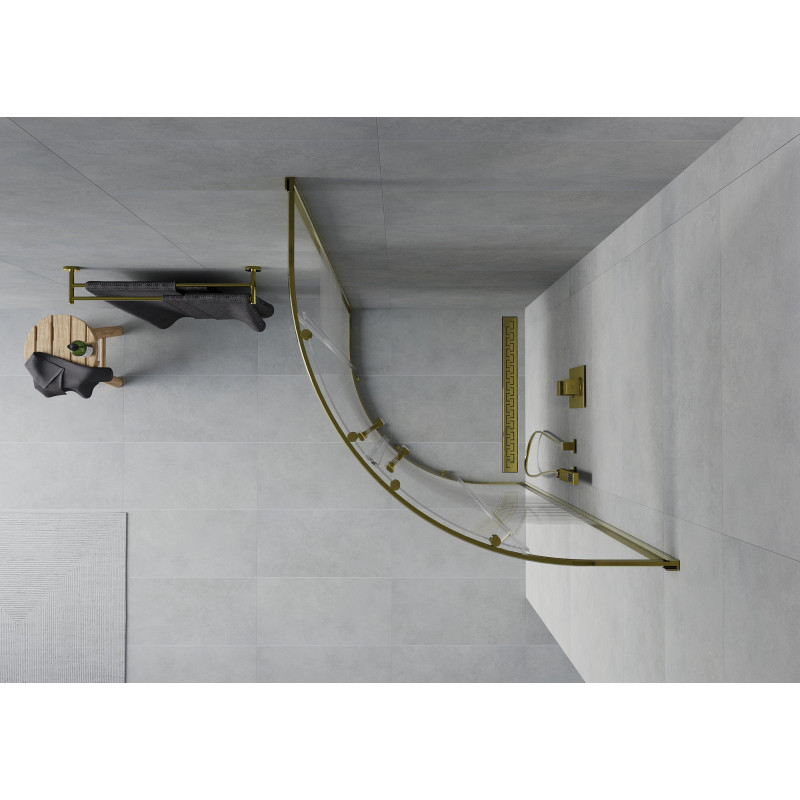 Mexen Rio polokruhový sprchový kout 90 x 90 cm, bílé pruhy, zlatý - 863-090-090-50-20