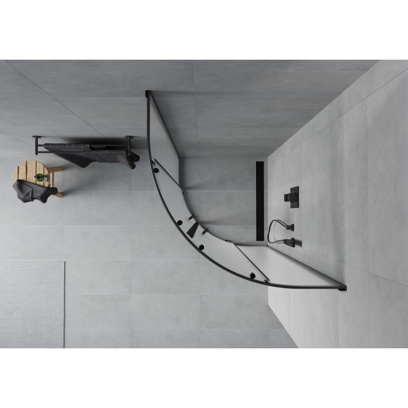 Mexen Rio sprchový kout, půlkruhový 90 x 90 cm, námraza, černá - 863-090-090-70-30