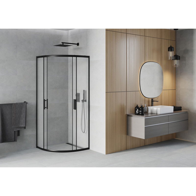 Mexen Rio půlkruhový sprchový kout 90 x 90 cm, matný, černý - 863-090-090-70-30